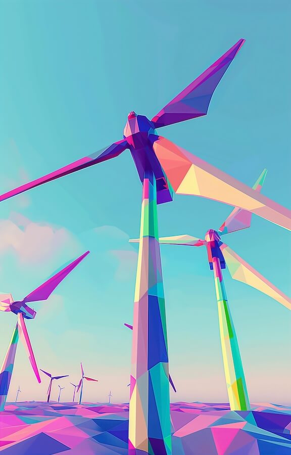 colorful-low-poly-illustration-of-wind-turbines-on-the-horizon