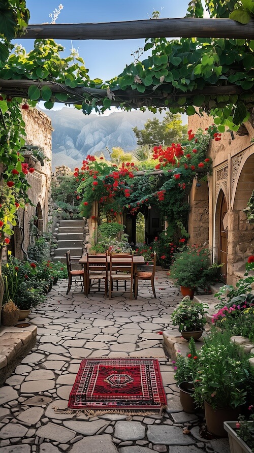 courtyard-in-an-old-turkish-house-with-red-flowers-and-green-plants
