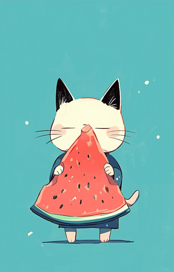 cute-cat-eating-watermelon-in-a-flat-illustration-style