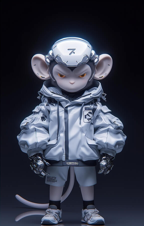 cute-cyberpunk-white-monkey-wearing-an-oversized-silver-jacket