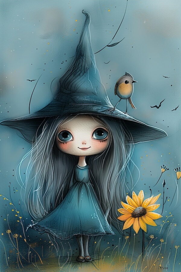 cute-witch-with-big-eyes-wearing-a-blue-dress-and-black-hat