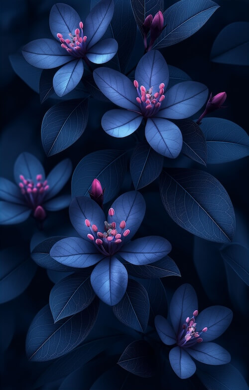 dark-blue-flowers-with-pink-petals-on-a-dark-background