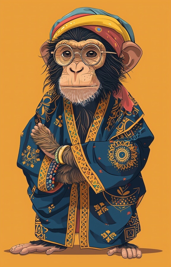 elegant-monkey-with-big-glasses-dressed-in-colorful-robes