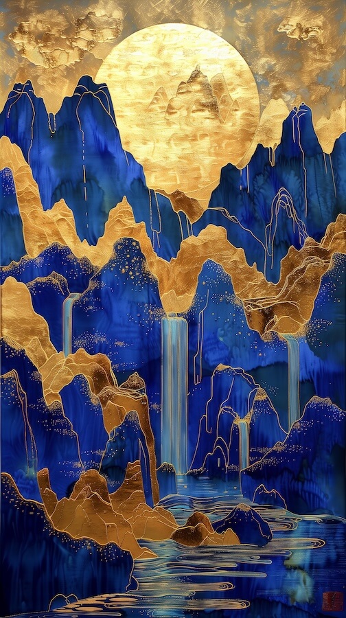 embroidery-craft-depicting-golden-cyan-mountains