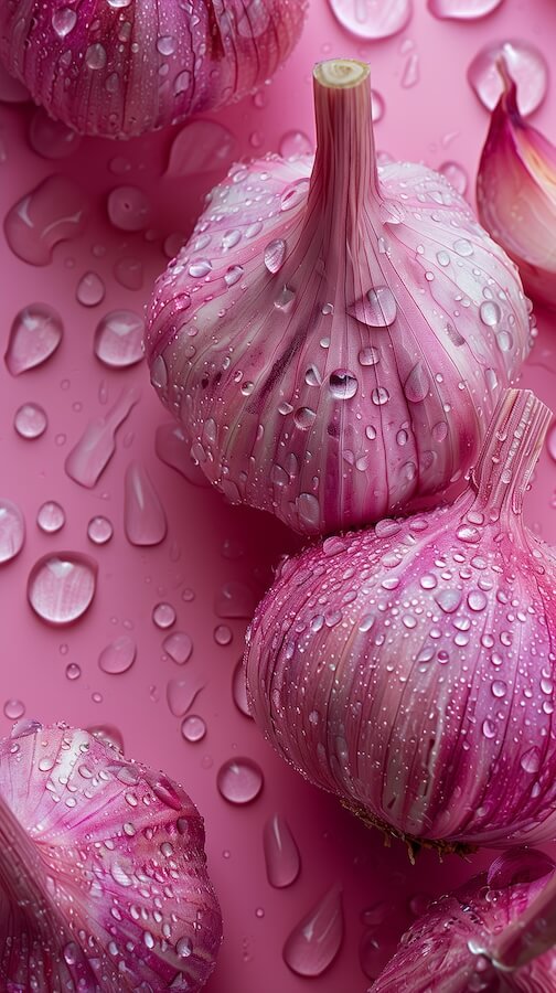 garden-garlic-with-a-pink-background