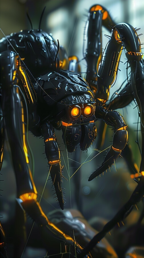 giant-black-and-yellow-spider-robot-with-glowing-eyes