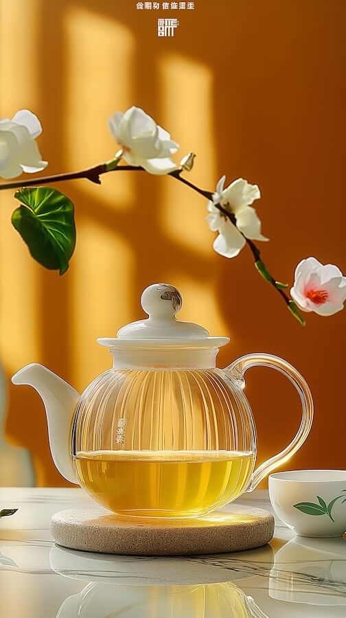 glass-tea-set-with-a-highend-transparent-teapot-and-white-flower