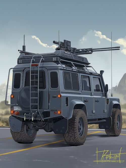 gray-land-rover-terrifying-with-a-machine-gun-on-the-roof