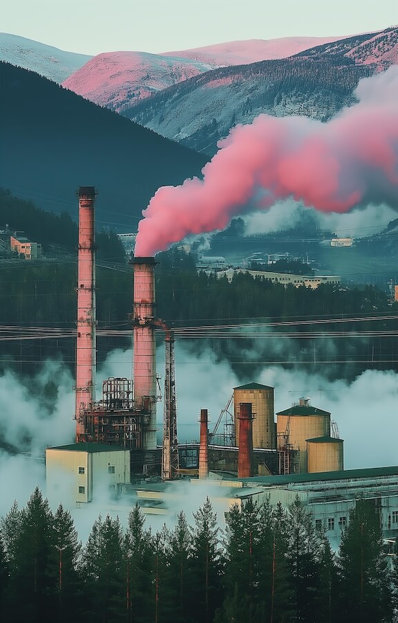 large-factory-with-pink-smoke-coming-out-of-its-chimney