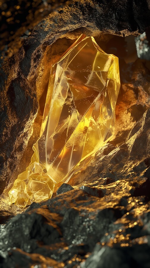 large-yellow-crystal-lies-in-the-rough-rock-glowing-with-golden-light