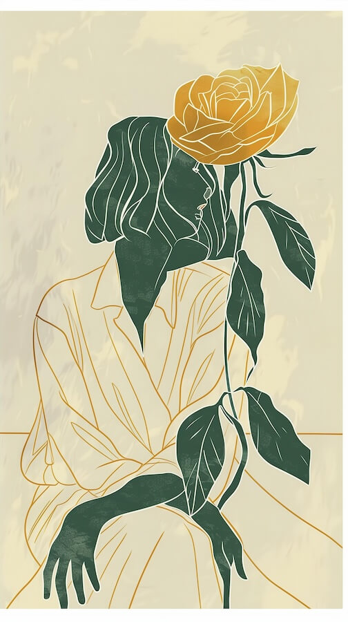 minimal-and-mystical-illustration-featuring-a-woman-holding-a-rose