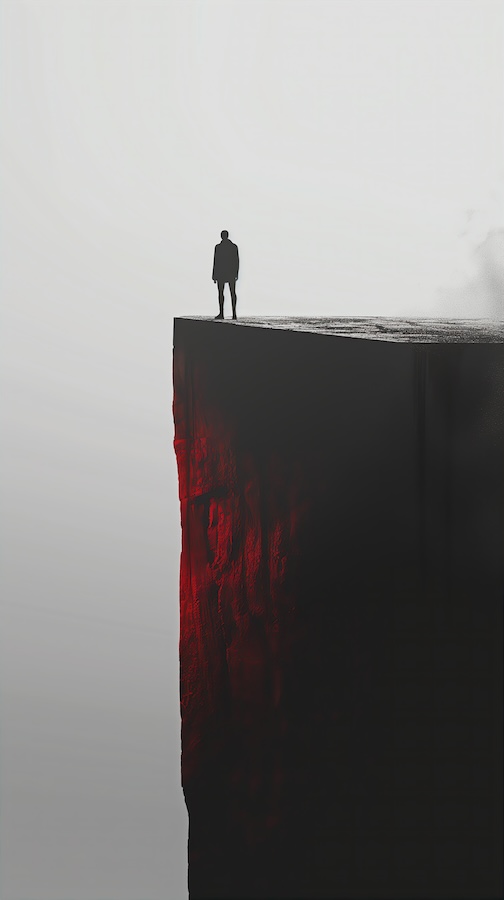 minimalist-illustration-of-one-man-standing-on-the-edge-of-cliff