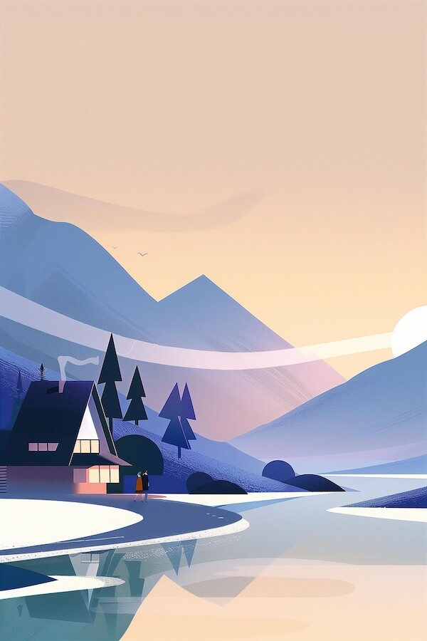 minimalist-vector-illustration-of-a-cabin-by-a-lake