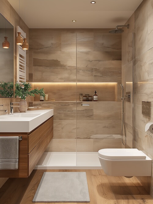 modern-bathroom-with-wooden-accents-featuring-beige-tiles