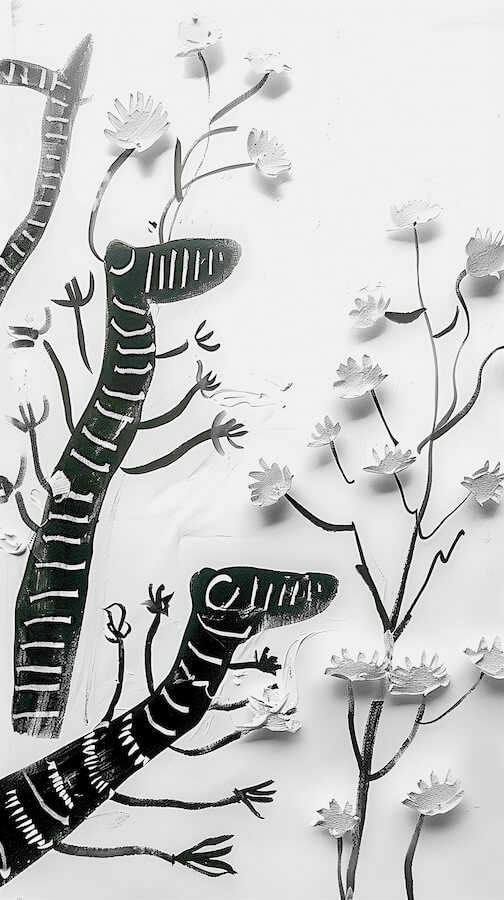 painting-and-cut-paper-collage-in-the-style-of-lizards-in-the-jungle