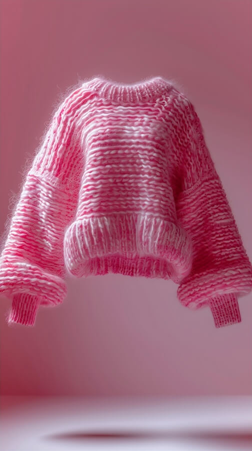 pink-sweater-floating-in-the-air-against-a-white-background