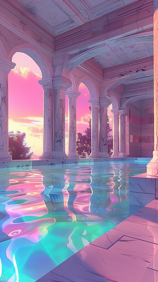 pool-in-an-ancient-greek-temple-with-a-pink-sky-and-blue-water