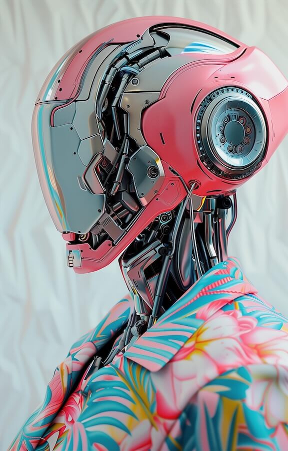 portrait-of-a-pink-and-blue-cyberpunk-robot-wearing-a-hawaiian-shirt