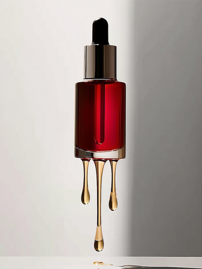 red-and-gold-serum-bottle-with-droplets-of-liquid-dripping-off-the-top