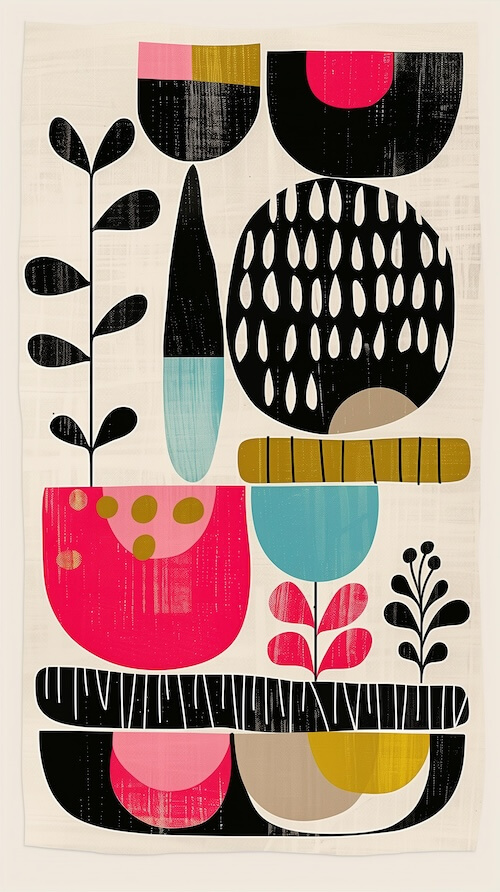 retro-mid-century-modern-print-of-abstract-shapes-and-plants