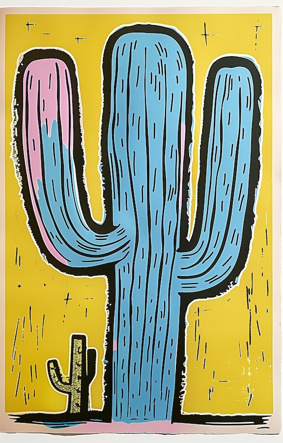 simple-colorful-woodcut-of-cactus-with-a-bright-yellow-background