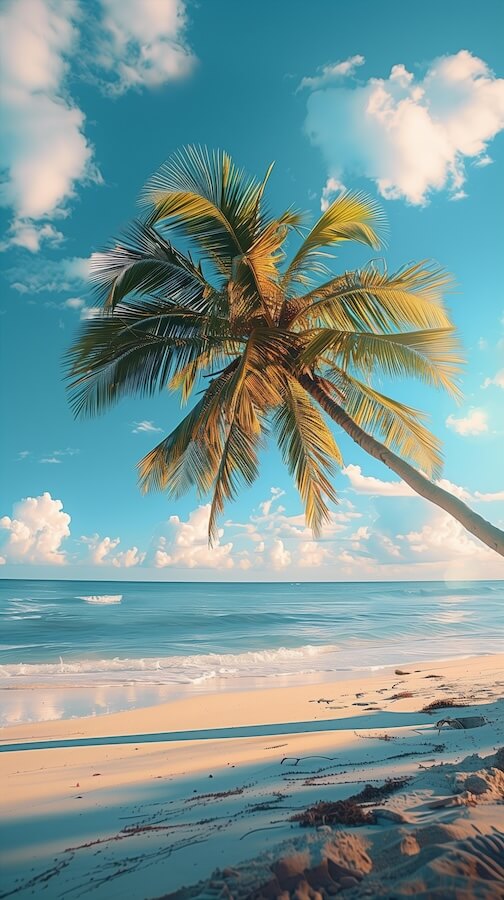 stunning-shot-of-a-palm-tree-leaning-over-a-beach