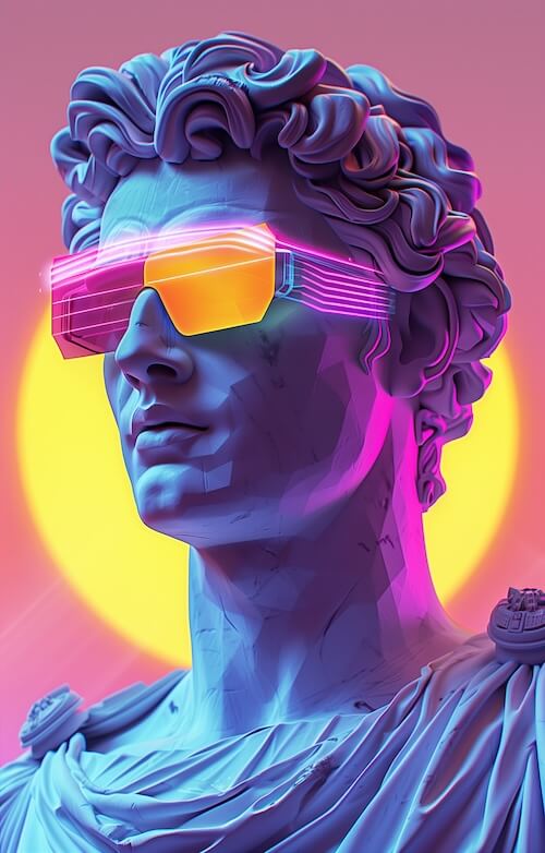 synthwave-greek-statue-wearing-neon-sunglasses