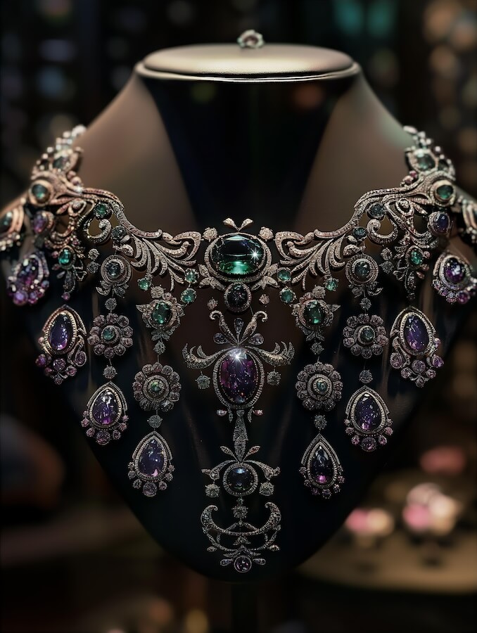 vintage-necklace-adorned-with-intricate-filigree-and-emerald-green