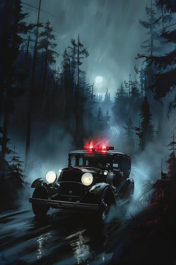 vintage-police-car-with-flashing-lights-driving-on-the-road