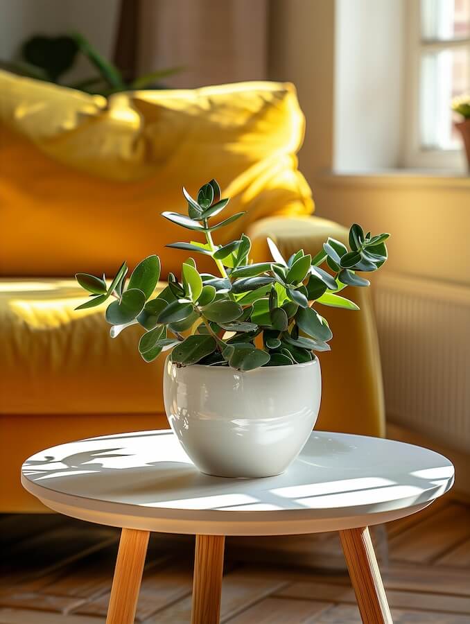 white-ceramic-pot-with-eucalyptus-plant-on-top-of-the-table-in-front