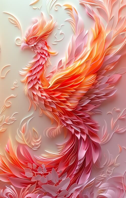 3d-quilling-paper-art-of-a-phoenix-with-a-pink-and-orange-color