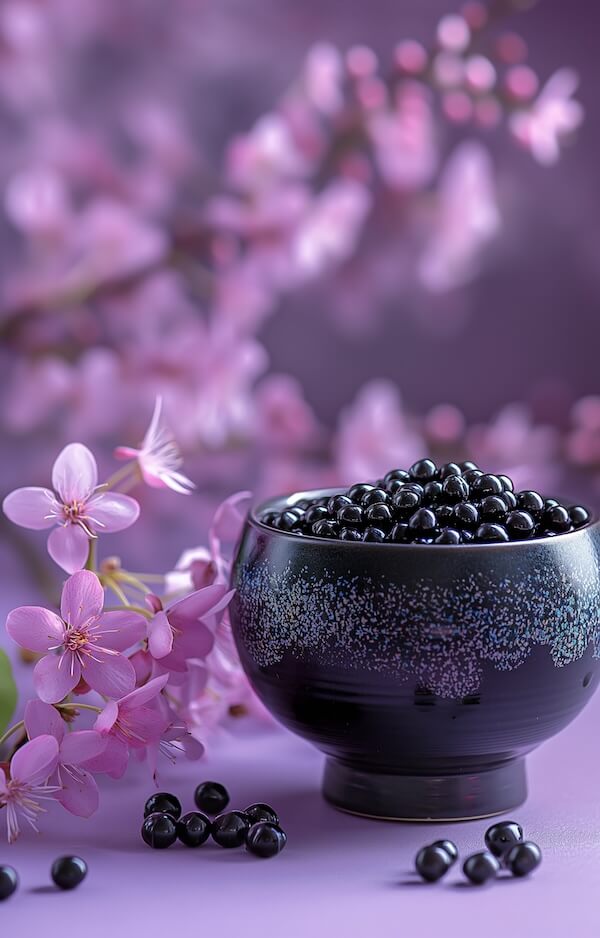 black-caviar-in-a-black-bowl-on-a-purple-background