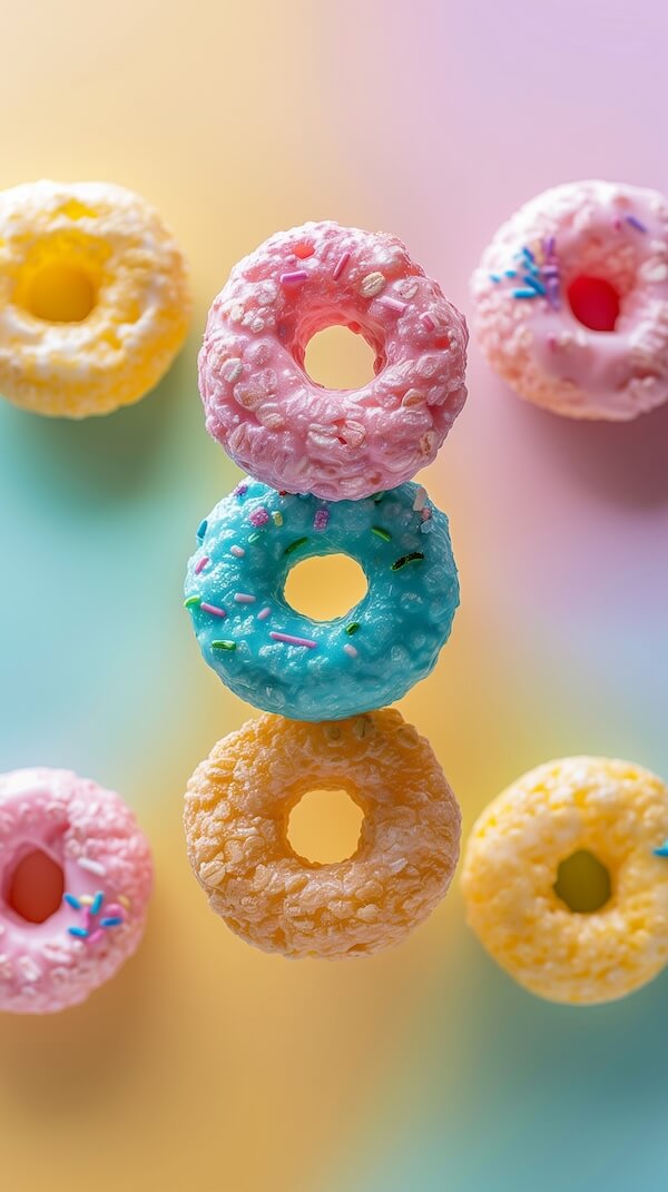 colorful-cereal-donuts-on-pastel-background