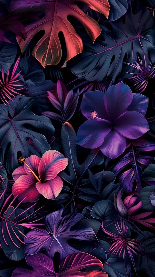 dark-tropical-leaves-and-flowers-in-neon-colors