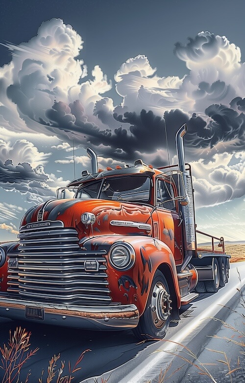 digital-art-illustration-of-an-old-vintage-semi-truck