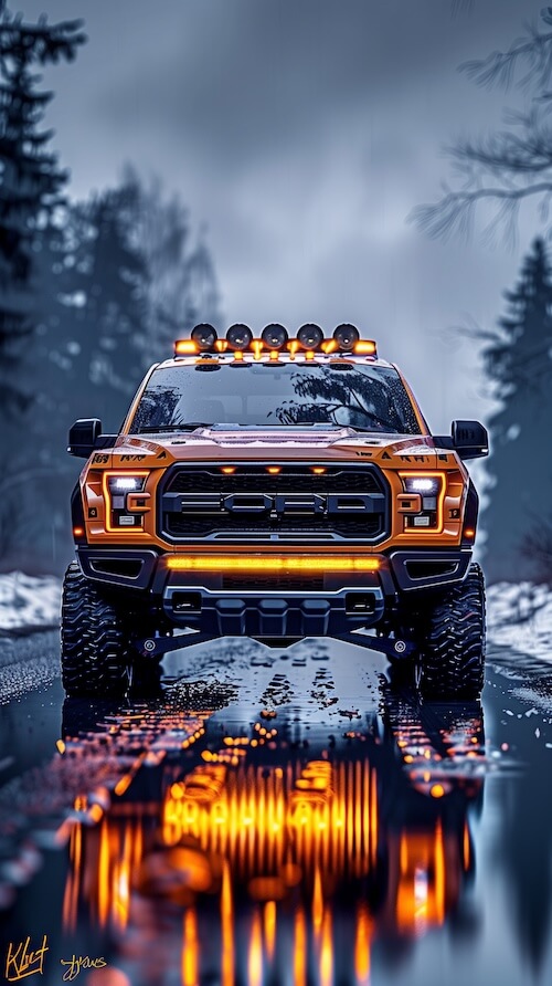 ford-raptor-with-yellow-led-headlights-and-orange-front-bumper