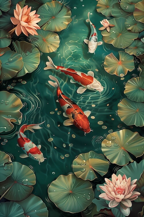group-of-koi-fish-swimming-in-a-lotus-pond