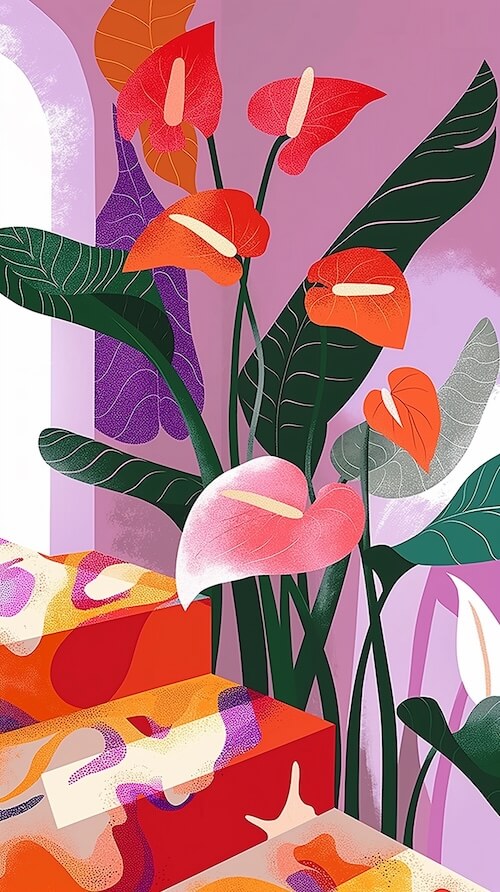 large-pink-and-orange-anthuriums-plants-in-the-foreground