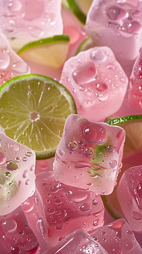 pink-ice-cubes-with-pink-lemonade-and-lime-slices