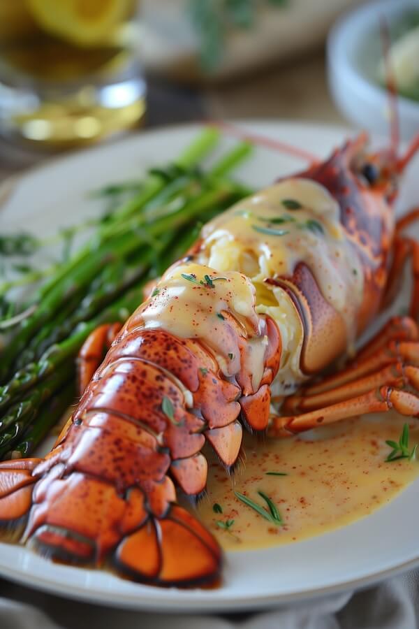south-african-lobster-with-cheese-sauce-and-asparagus