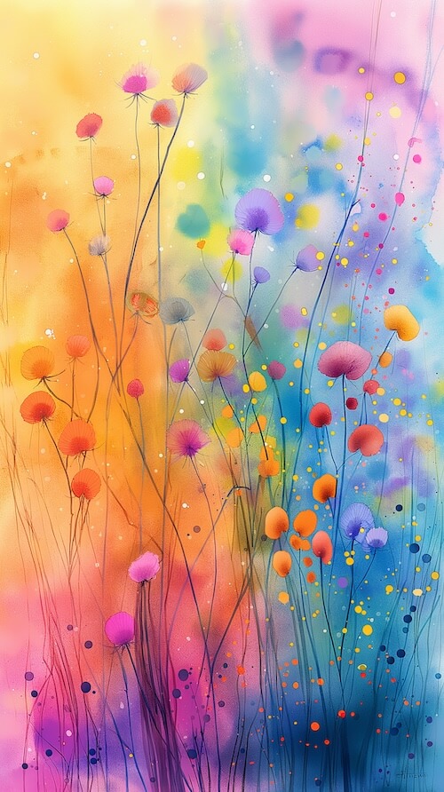 watercolor-painting-of-wildflowers-in-pastel-rainbow-colors