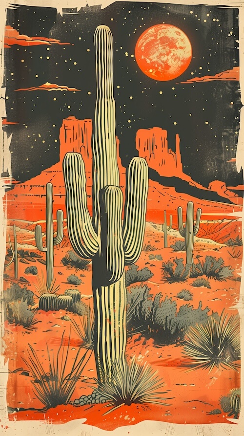 woodblock-print-of-an-old-western-style-cactus-in-the-desert-at-night