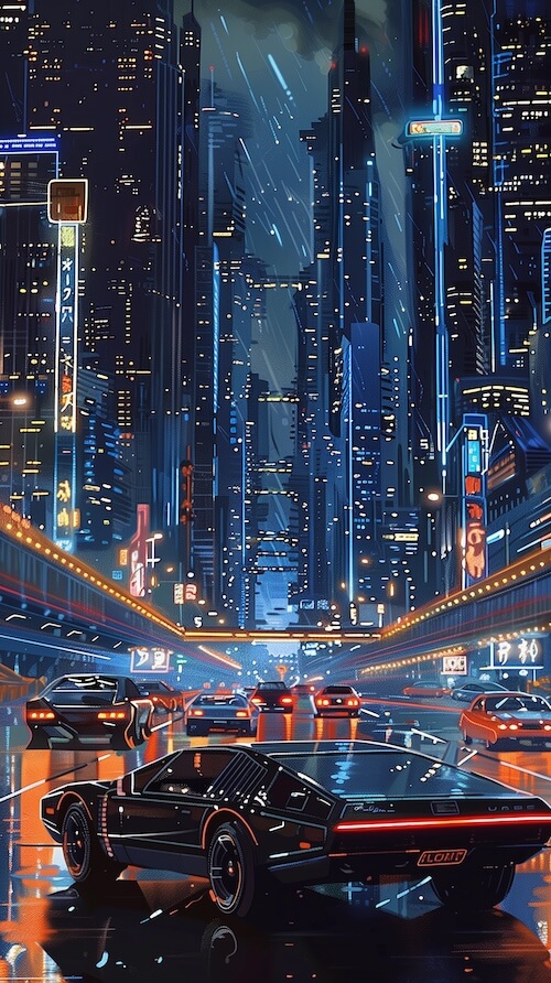 80s-retro-futurism-cityscape-with-black-cars-driving-on-the-streets