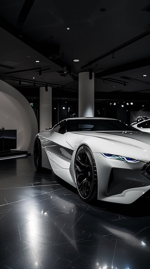 white-and-silver-bmw-concept-car-displayed-in-the-showroom