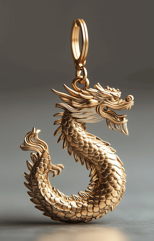 3d-rendering-of-a-gold-dragon-pendant-keychain-smooth-and-shiny