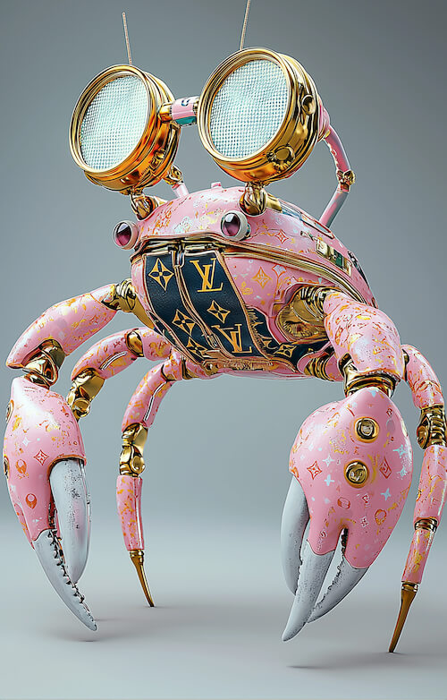 pink-and-gold-cybernetic-crab-with-two-large-round-glasses