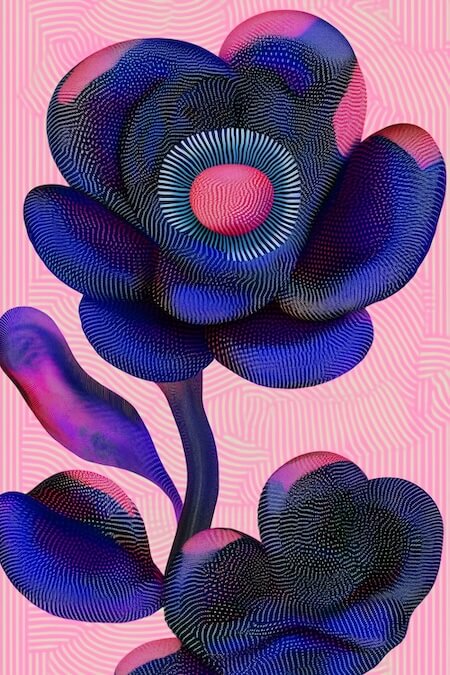 abstract-illustration-of-an-indigo-flower-with-pink-and-navy-stripes