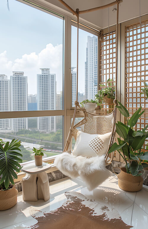 balcony-floor-covered-with-beige-and-white-cowhide