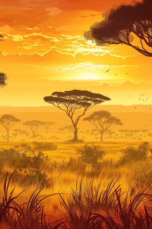 beautiful-illustration-of-the-african-savannah-at-sunset