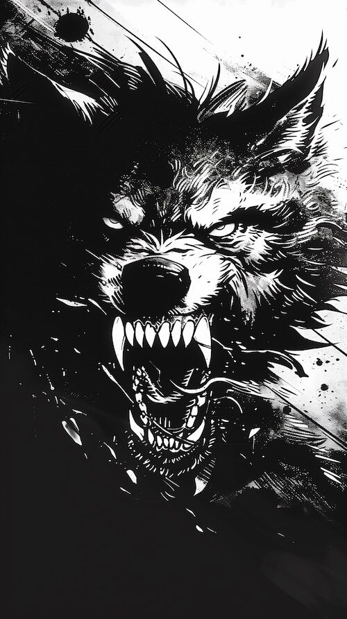 black-and-white-comic-book-illustration-of-an-angry-wolf